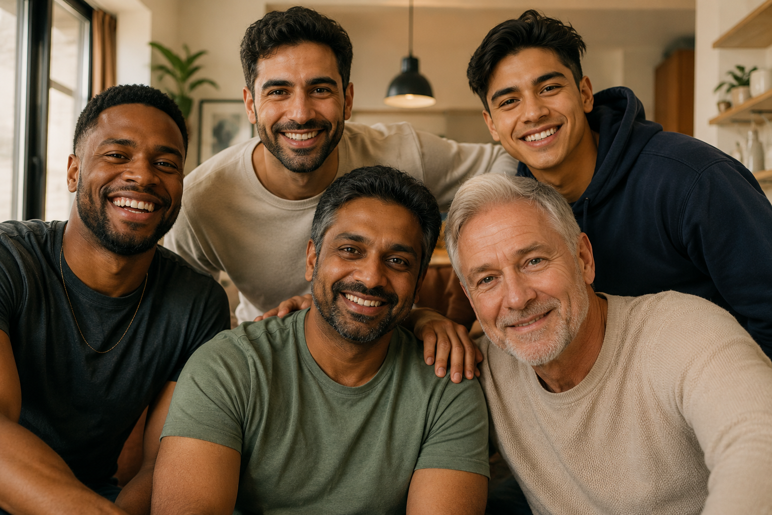 Diverse group of gay men representing the global community
